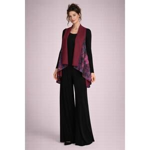 RHO hand painted silk open vest burgundy purple alcohol ink watercolor medium